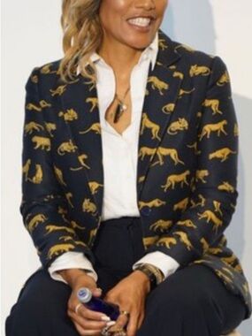 Vilagallo Navy Blazer with Gold Animal Print